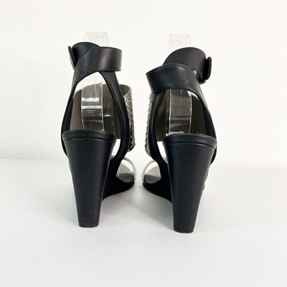 Vince Kyra Snake Embossed Leather Wedge Sandals - Picture 5 of 8